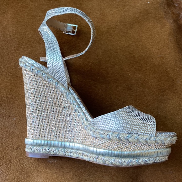 JLO Jennifer Lopez champagne Ondra 9.5 M high heel wedge espidrilles sandal - Picture 4 of 8